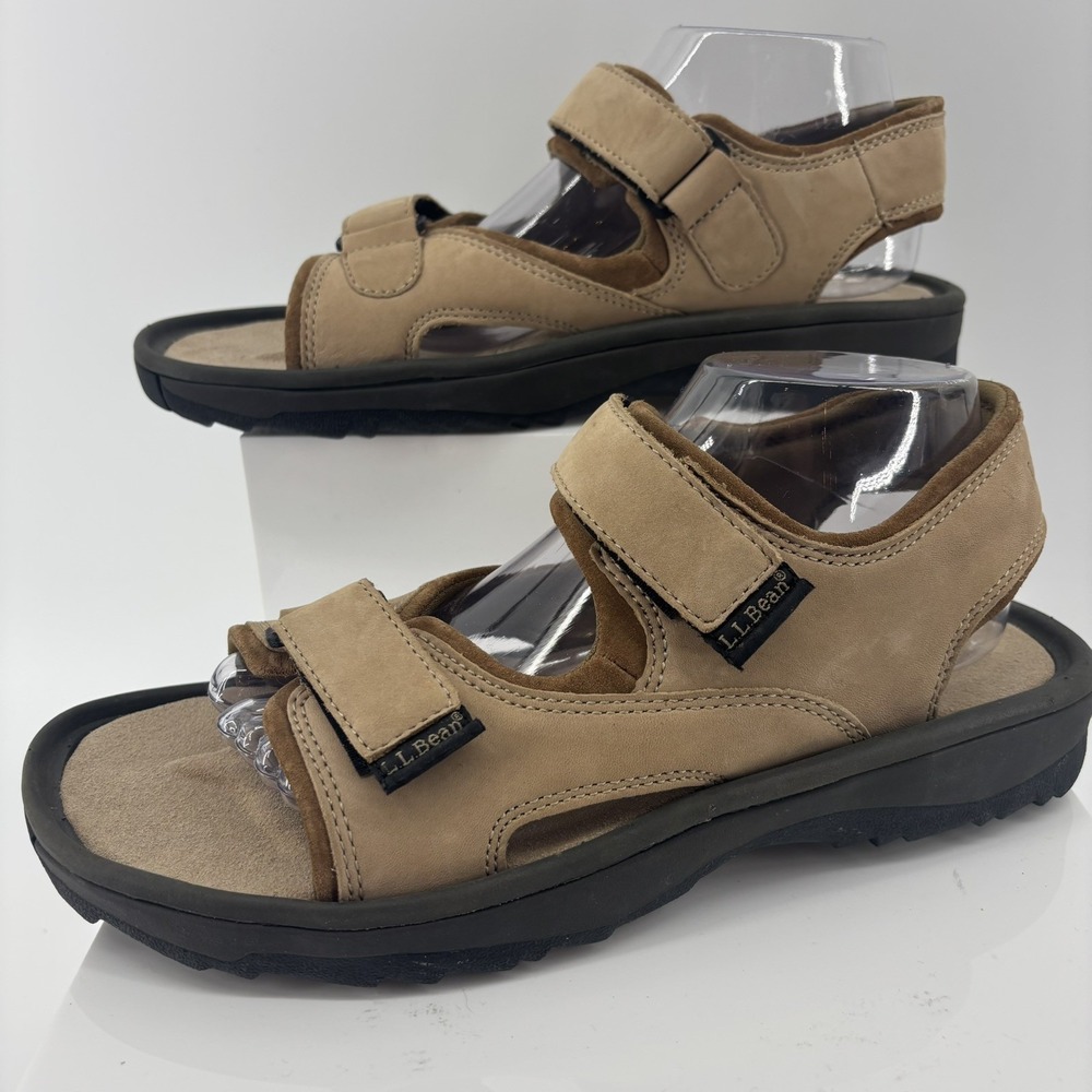 L.L.Bean Women 10 Tan Nubuck Leather Comfort Sandals Fisherman Suede Walking‎